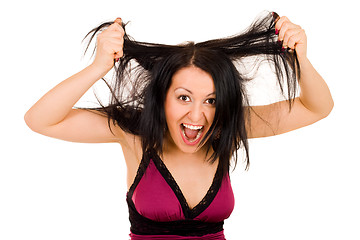 Image showing Woman tearing her hairs