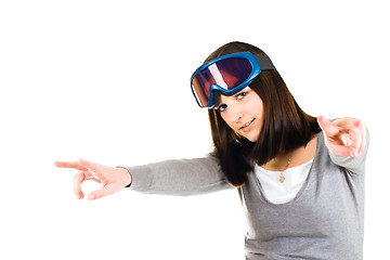 Image showing woman pretending to be skier