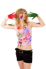 Image showing Woman play with colors
