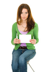 Image showing Woman holding blank paper