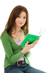 Image showing Woman with green book