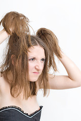 Image showing Woman dissatisfied with her hair