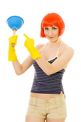 Image showing Woman pointing at plunger