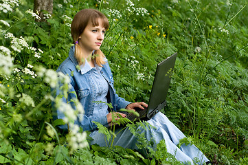 Image showing Girl and  laptop