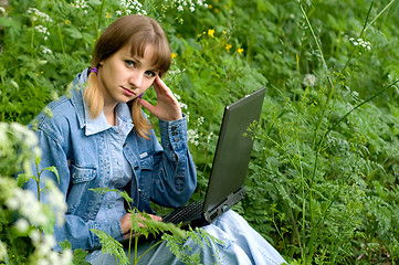 Image showing Girl and  laptop
