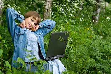 Image showing Girl and  laptop