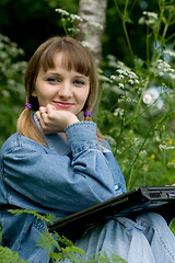 Image showing Girl and  laptop