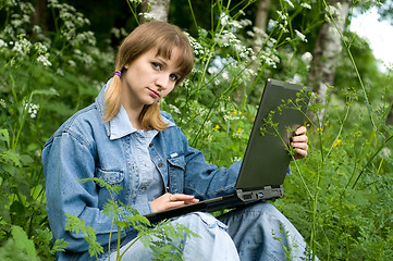 Image showing Girl and  laptop