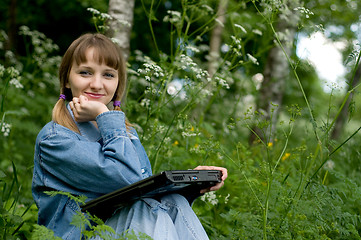 Image showing Girl and  laptop