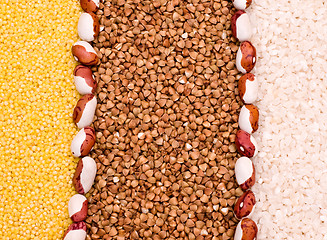 Image showing Millet, buckwheat, rice background