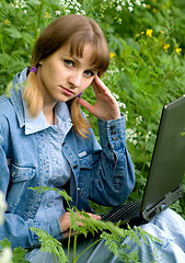 Image showing Girl and  laptop