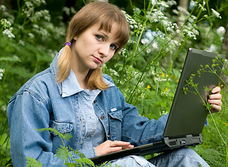 Image showing Girl and  laptop