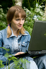Image showing Girl and  laptop