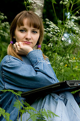 Image showing Girl and  laptop