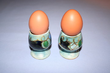 Image showing Egg-cups with eggs