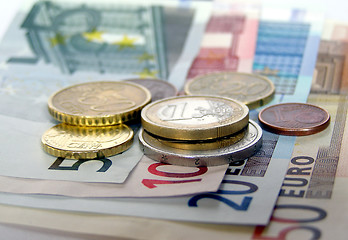 Image showing Euro coins and notes