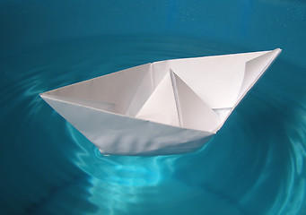 Image showing Paper ship in water