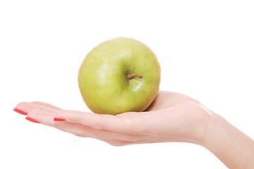 Image showing Fresh green apple in hand 