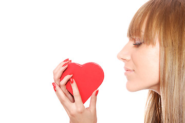 Image showing Woman holding red heart in the hand