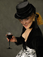 Image showing Lady with glass of wine