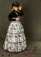 Image showing Retro portrait of Lady with glass of wine