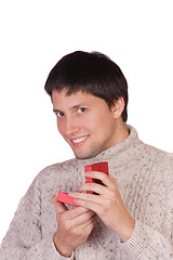 Image showing young man with a gift box