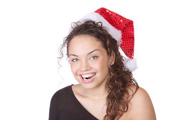 Image showing young woman wearing christmas hat