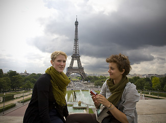 Image showing Girls and Eiffel Tower