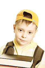 Image showing Schoolboy with books closeup