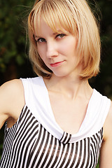 Image showing Blonde in striped dress