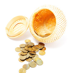Image showing Basket with open lid and coins