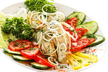 Image showing Grilled chicken with various vegetables