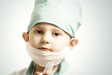 Image showing Little serious doctor boy