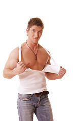 Image showing Guy in teared sleeveless shirt