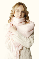 Image showing Blonde in pink scarf