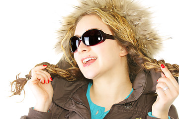 Image showing Smiling woman with braids in sunglasses