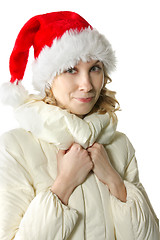 Image showing Winter girl in Santa cap