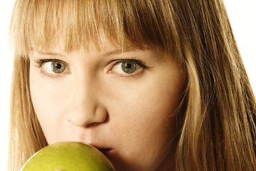 Image showing Blonde and apple