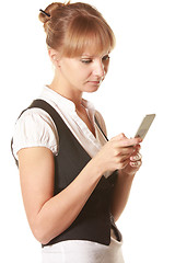 Image showing Woman looking into mobile screen