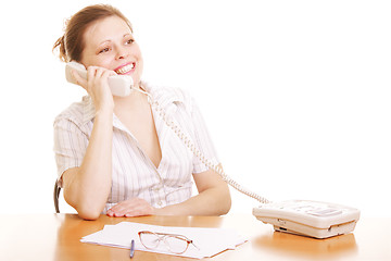 Image showing Smiling woman on phone