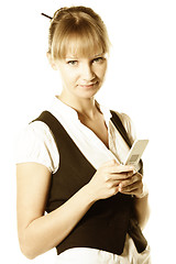 Image showing Blonde businesswoman holding phone