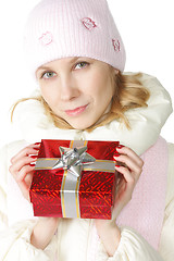 Image showing Woman with red giftbox