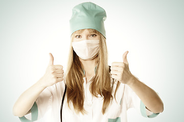Image showing Blonde doctor with thumbs up