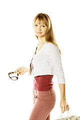 Image showing Blonde with gray bag