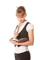 Image showing Woman holding notepad