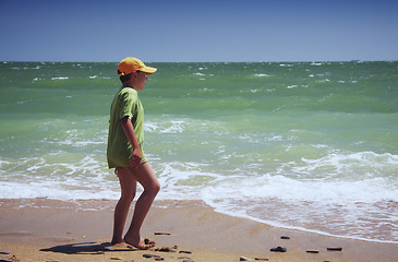 Image showing Boy standing at sea