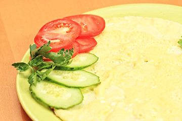 Image showing Omelet with vegetables closeup