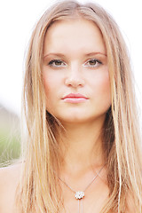Image showing Serious blonde outdoor portrait