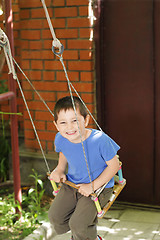 Image showing Boy on swings