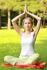 Image showing Relaxed blonde in yoga pose